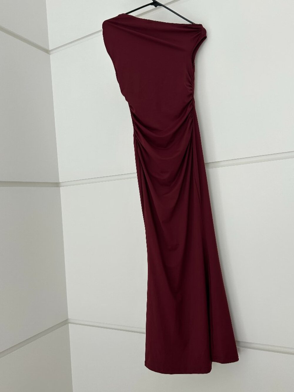 NEW Shein Burgundy Off Shoulder Maxi Dress Women's XS Ruched Bodycon Stretch